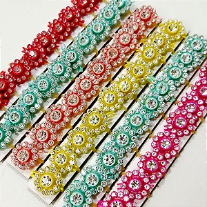 Laço de Penteado Joia Pedraria Redondo Strass Mod.2 - 20 unidades