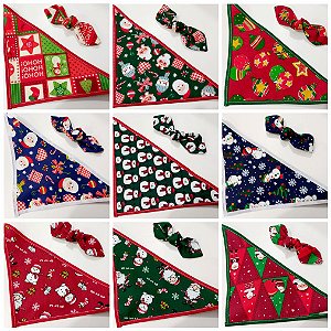 Conjunto Laço Pinup e Bandana Tecido Natal - 10 unidades