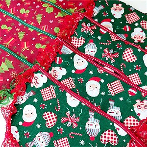 Babador Tricoline Estampado Renda Natal - 10 unidades