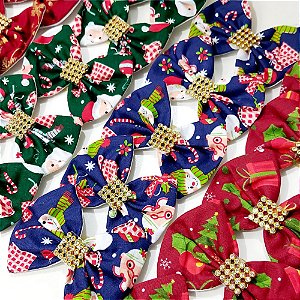 Laço Maxi Borboleta Tecido Estampado Natal - 10 unidades