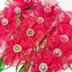 Gargantilha Fuxico Renda Strass de Natal - 10 unidades