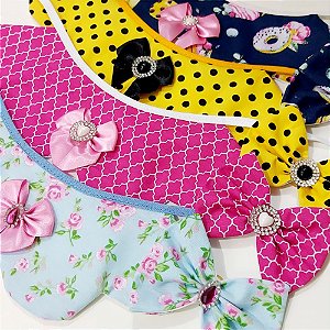 Conjunto Laço Maxi e Gargantilha Tricoline Estampado Mod.1 - 10 unidades