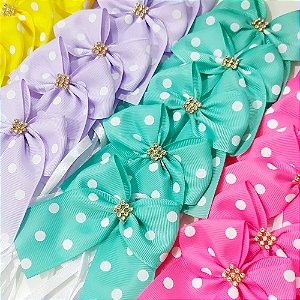 Laço de Pescoço Estampado Poá Strass - 10 unidades