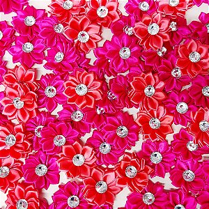 Laço de Penteado Flor Cetim Pedraria - 10 unidades