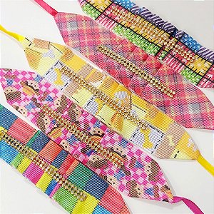 Gargantilha Plissada Estampada Strass de Festa Junina - 10 unidades