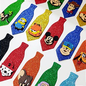 Gravata Social Personagens EVA Glitter - 10 unidades