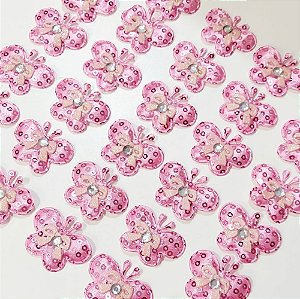 Laço de Penteado Aplique Borboleta Rosa - 10 unidades
