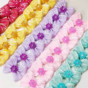 Laço Borboleta Duplo Voil Decorativo Chaton Strass - 10 unidades