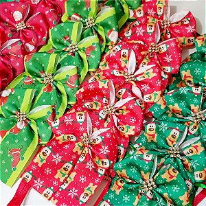 Laço de Pescoço Estampado Strass Natal - 10 unidades