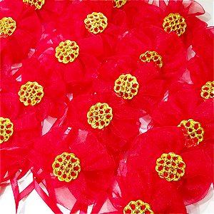 Gargantilha Fuxico Voil Pedraria Natal - 10 unidades