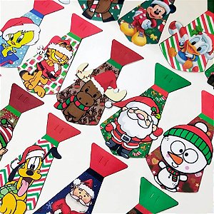 Gravata Social 3D Personagens Couro Sintético Natal - 10 unidades