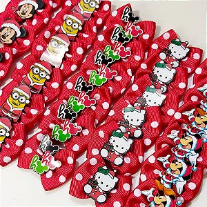 Laço Borboleta Estampado Poá PF Personagens Natal - 10 unidades