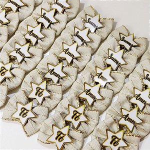 Laço Borboleta Pespontada Ouro PF Frases Ano Novo - 10 unidades