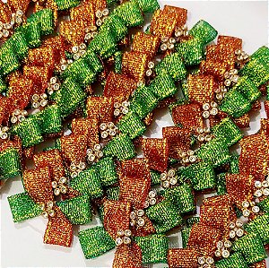 Laço X Mini Duplo Lurex Natal - 10 unidades