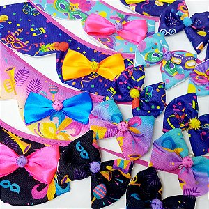 Conjunto Laço Maxi e Gargantilha Tricoline Estampado Carnaval - 10 unidades