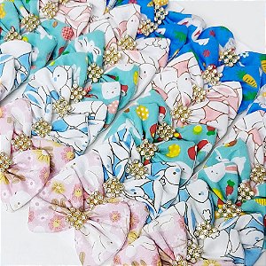 Laço Borboleta Tecido Estampado Strass de Páscoa - 10 unidades