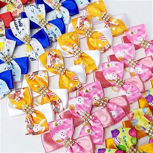 Laço X Duplo Estampado Strass de Páscoa - 10 unidades