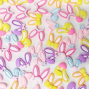 Laço de Penteado Orelha Coelho Resina Páscoa - 10 unidades