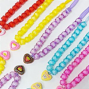 Colar Pérola Pingente Resina Coração - 10 unidades