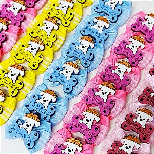 Laço Borboleta Duplo Xadrez Dog Arraiá EVA Festa Junina - 10 unidades