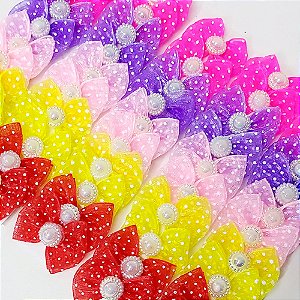 Laço Borboleta Voil Poá Pérola - 10 unidades