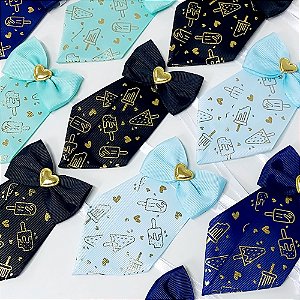 Gravata Social Estampado com Laço Sorvete Ouro - 10 unidades