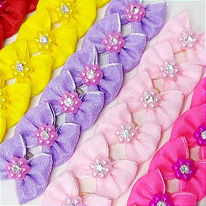 Laço Borboleta Duplo Voil Chaton Strass - 10 unidades