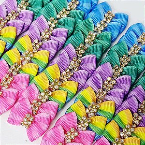 Laço Borboleta Estampado Listrado Strass - 10 unidades