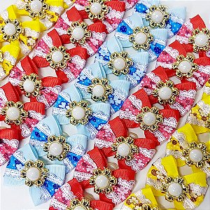 Laço Borboleta Duplo Renda Floral Pedraria Mod.1 - 10 unidades