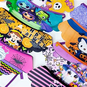 Babador Tecido Estampado Viés Halloween - 10 unidades