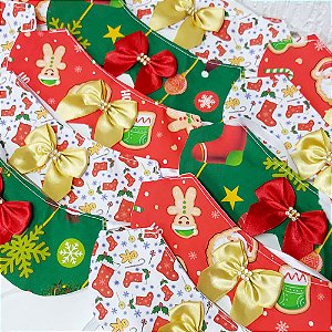 Gargantilha Tricoline Estampado de Natal - 05 unidades