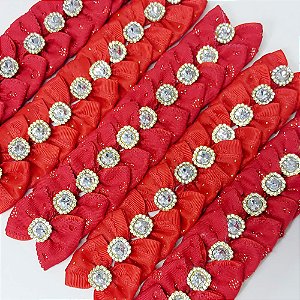 Laço Borboleta Duplo Pedraria Natal Mod.2 - 10 unidades