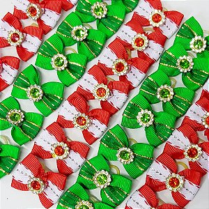 Laço Borboleta Duplo Pespontada Ouro Pedraria Natal - 10 unidades