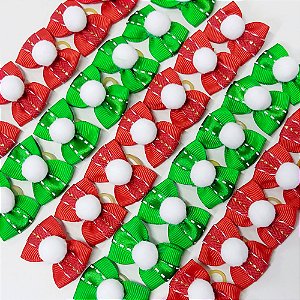 Laço Borboleta Duplo Pompom Natal - 10 unidades