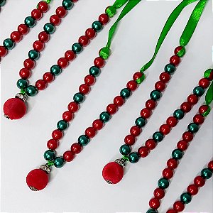 Colar de Pérola Pingente Pompom Natal - 10 unidades