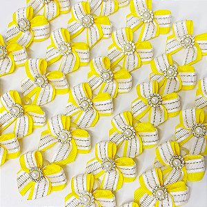 Laço de Ponta Mini Duplo Pespontada Ouro Pedraria Ano Novo - 10 unidades