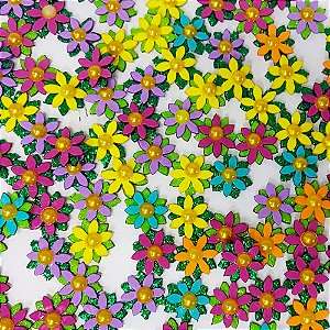 Adesivos EVA Glitter Flor Duplo Pérola Mod.1 - 20 unidades