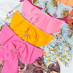 Conjunto Laço Maxi e Babador Tricoline Estampado - 10 unidades