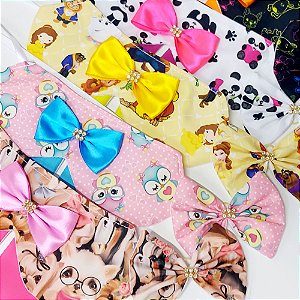 Conjunto Laço Maxi e Gargantilha Tricoline Estampado Mod.3 - 10 unidades