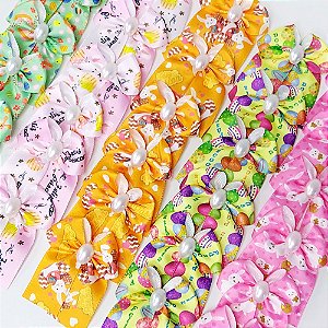 Laço de Ponta Estampado Pérola de Páscoa - 10 unidades