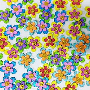 Adesivos EVA Glitter Flor Duplo - 10 unidades