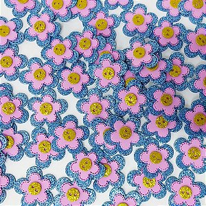 Adesivos EVA Glitter Flor Duplo - 20 unidades