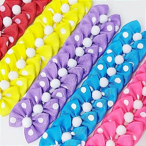 Kit Laço Borboleta Estampado Poá Pompom (Atacado) - 50 unidades