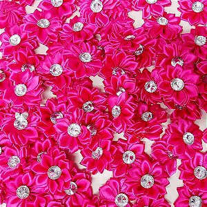 Laço de Penteado Flor Cetim Outubro Rosa - 10 unidades