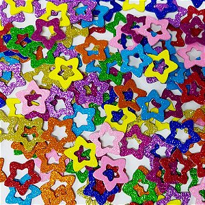 Adesivos EVA Glitter Estrela Vazada - 20 unidades