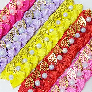 Kit Laço Borboleta Pespontada Ouro Flor Pétala (Atacado) - 50 unidades