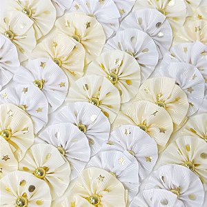 Laço Fuxico Estampado Pérola Ano Novo - 10 unidades