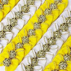 Laço Borboleta Duplo Voil Pespontada Ouro Pedraria Ano Novo - 10 unidades