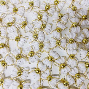 Laço Borboleta Resinado Pespontada Ouro Pérola Ano Novo - 10 unidades