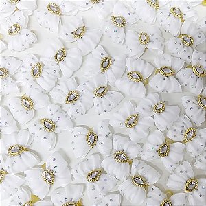 Laço Borboleta Resinado Brilho Pedraria Ano Novo - 10 unidades